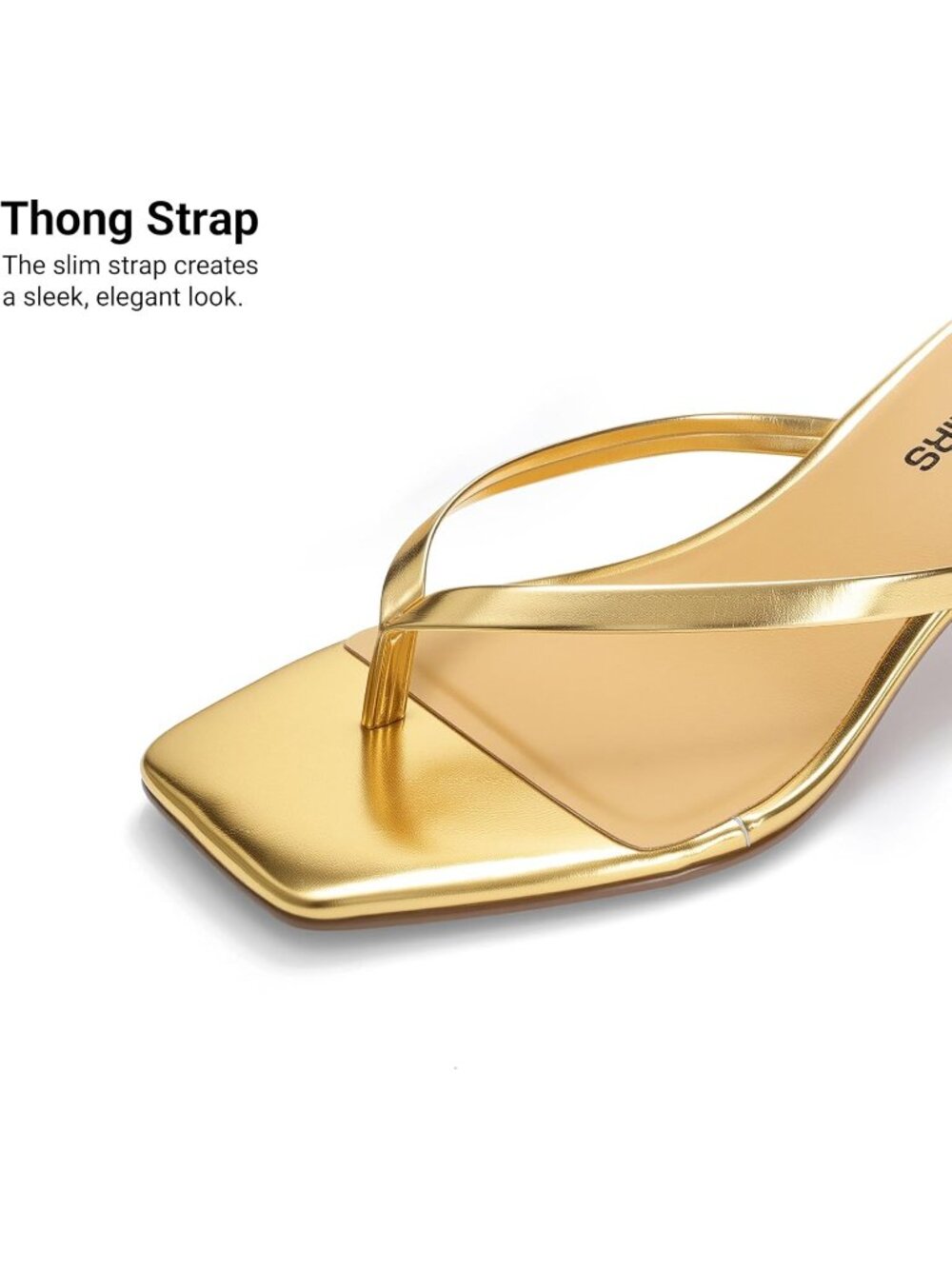 Women's Flip Flop Low Heels Square Open Toe Gold Sandals Thong 1.96 Inch Heels - Picture 5 of 6